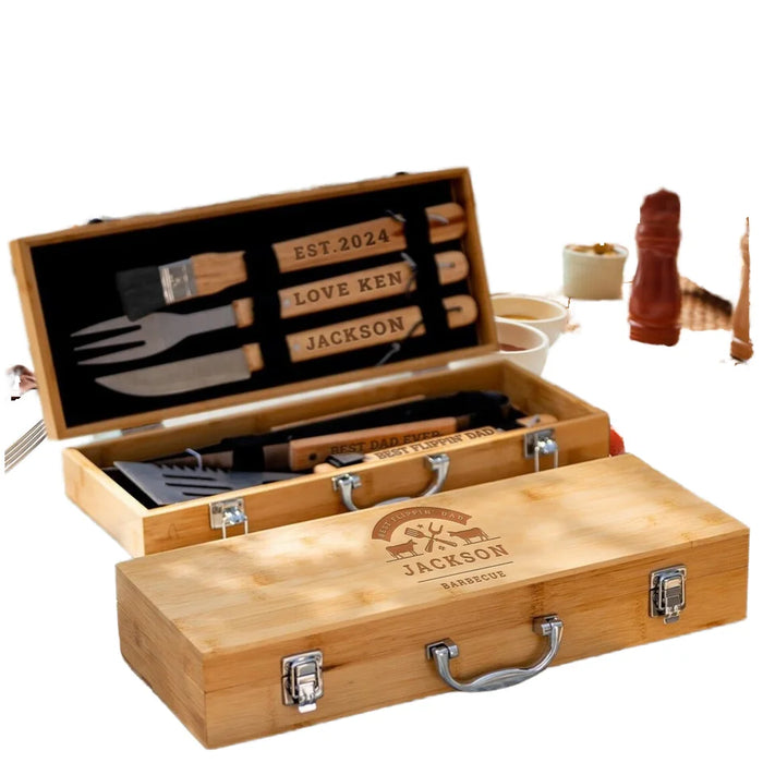 Custom Engraved Bamboo BBQ Set | 200 MOQ | 25-Day Lead Time