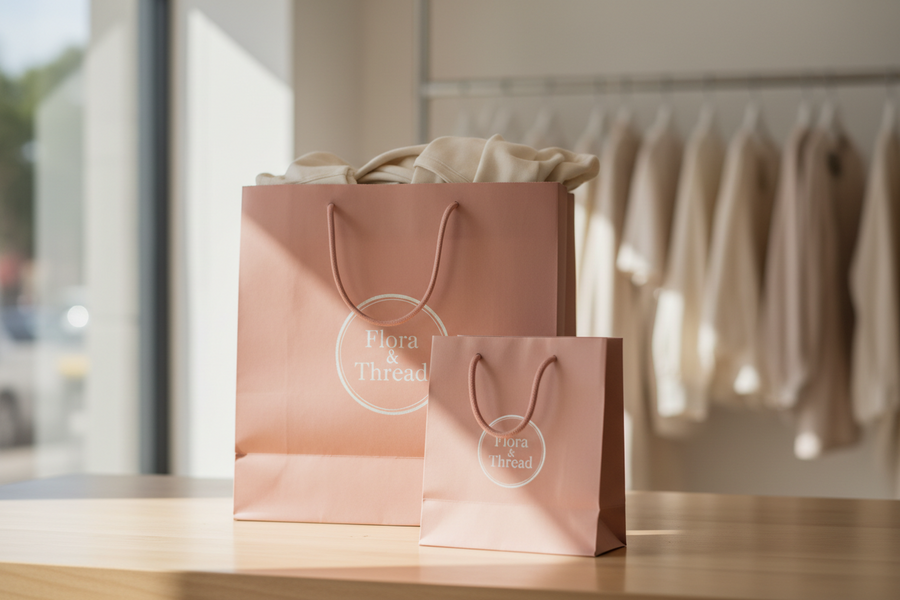 Custom Pink Paper Shopping Bags for a Clothing Boutique: From Store Branding to Final Specifications