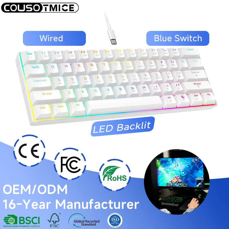Custom 60% Mechanical Gaming Keyboard | Blue Switch