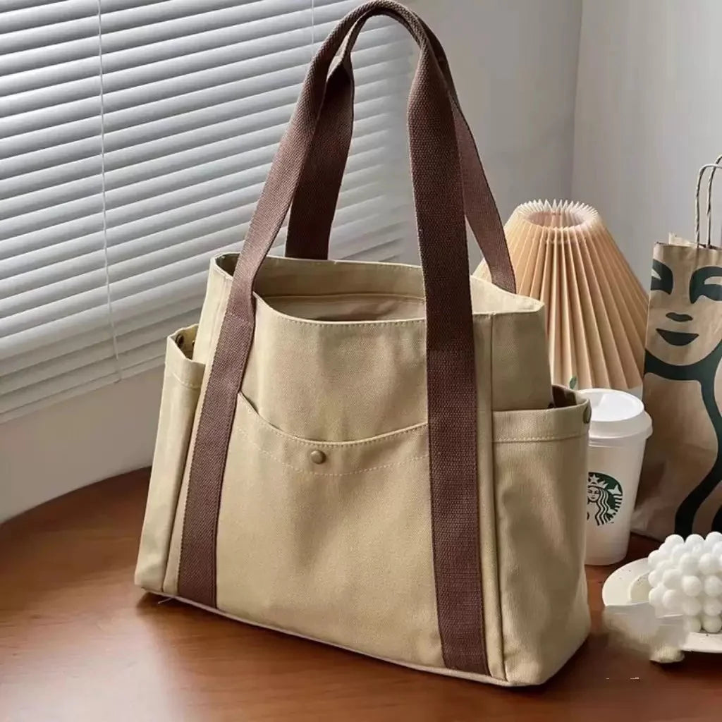 Custom Canvas Tote Bag | Multi-Pocket, Zipper Closure | 100 MOQ