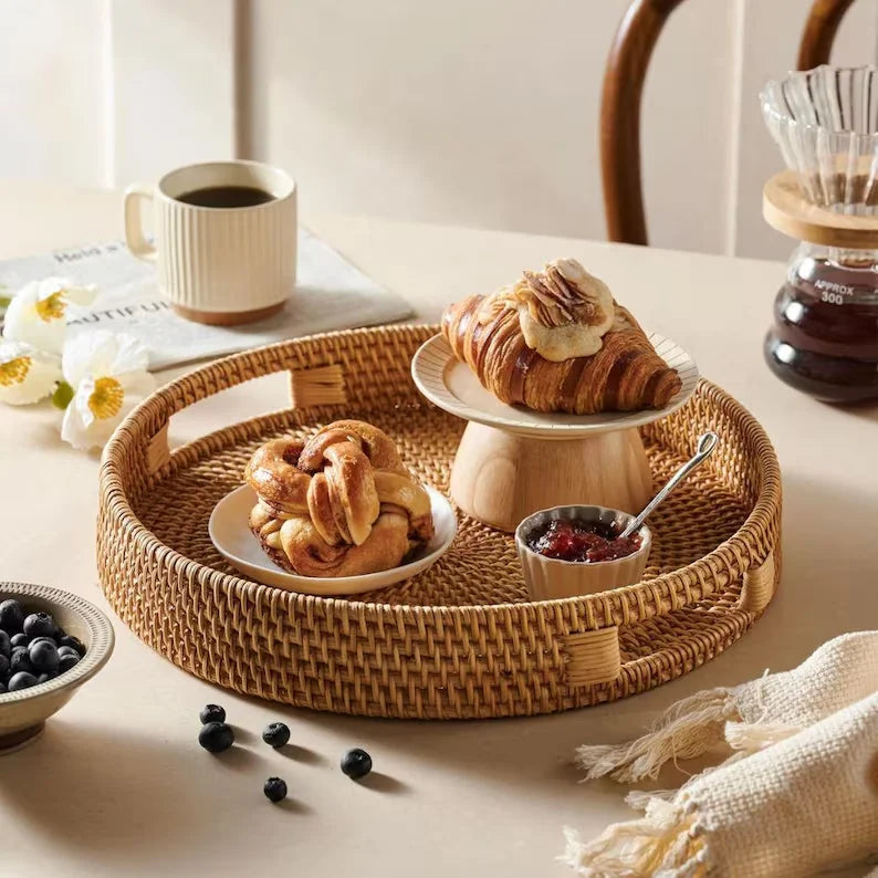 Wholesale Handwoven Rattan Trays | Round Serving Tray Organizers