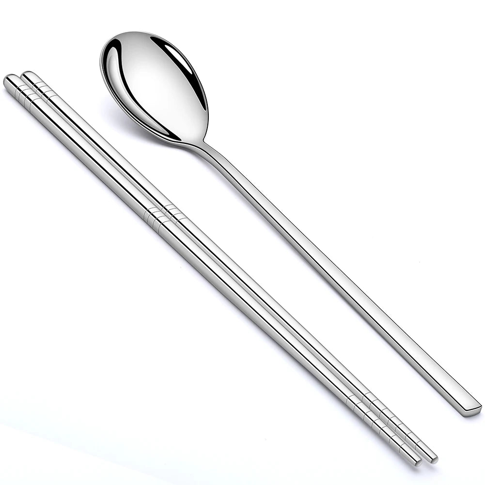 Custom Stainless Steel Chopsticks & Korean Spoon Set | Laser Engraved, Dishwasher Safe, 50 Sets MOQ