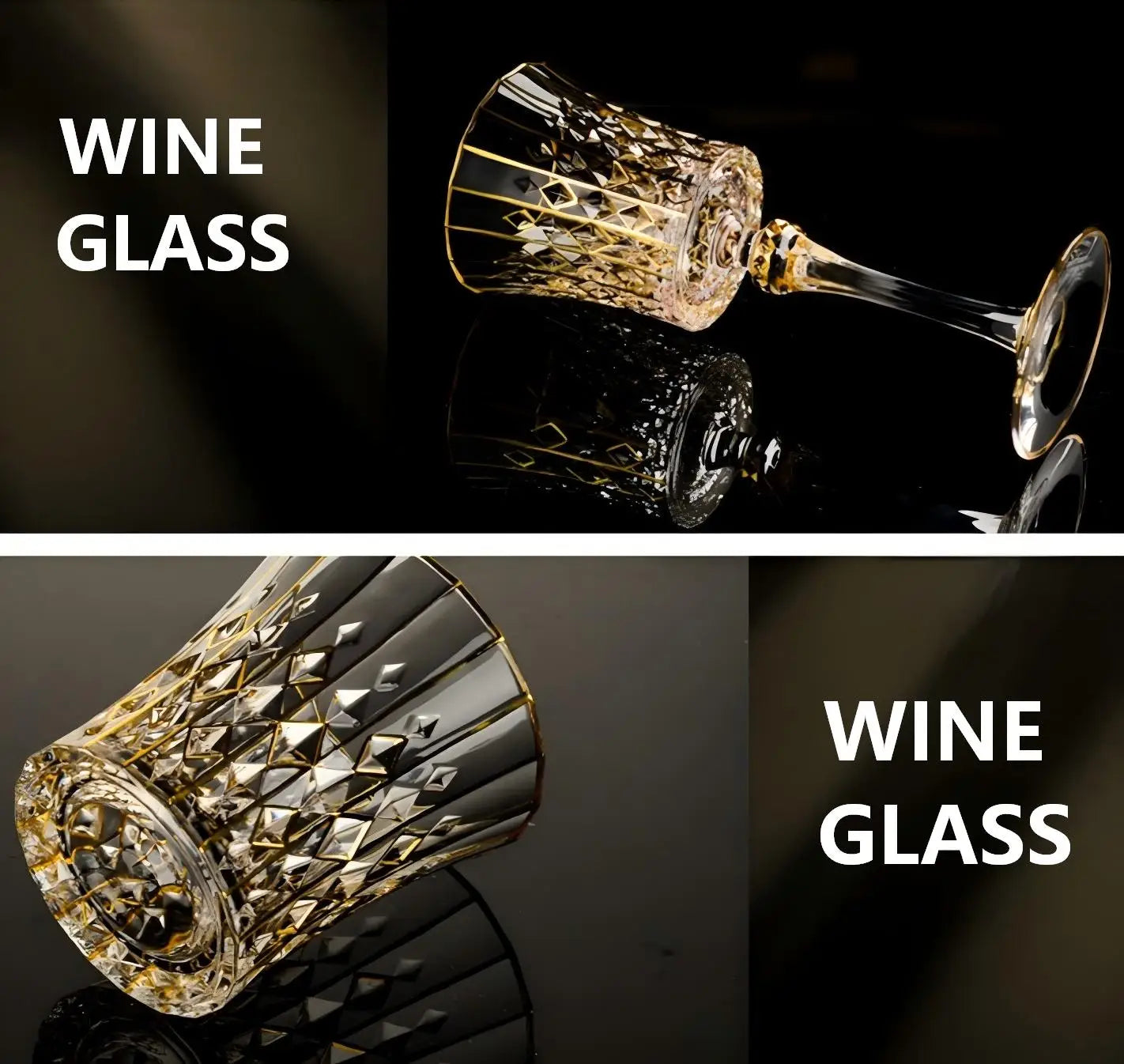 Custom Lead-Free Crystal Glasses: 96 MOQ, 24K Gold Trim | Hand-Blown Vintage Wine Goblet Set