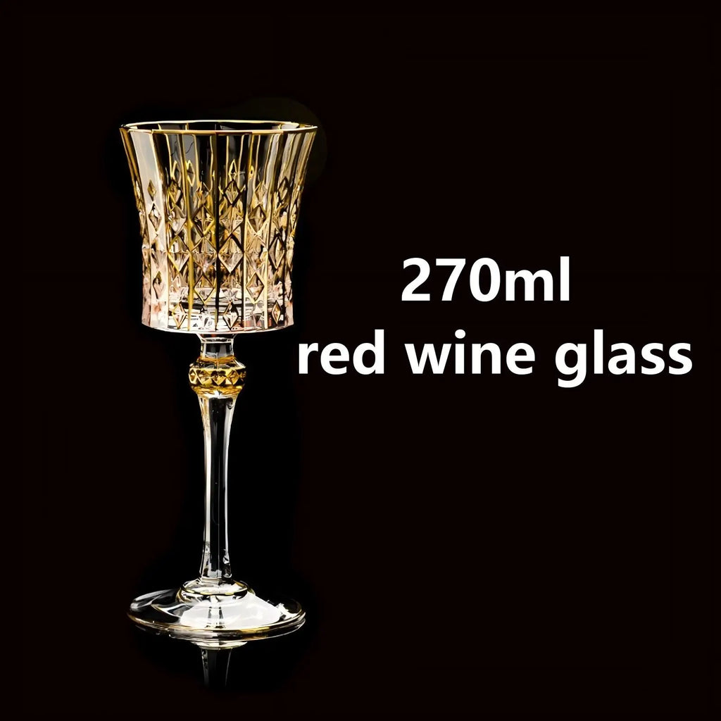 Custom Lead-Free Crystal Glasses: 96 MOQ, 24K Gold Trim | Hand-Blown Vintage Wine Goblet Set