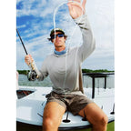Custom Wholesale Men's Long Sleeve Performance Hoodie Anti-UV Fishing Wear with Mask UPF 50 Sun protection Clothes Fishing Shirt