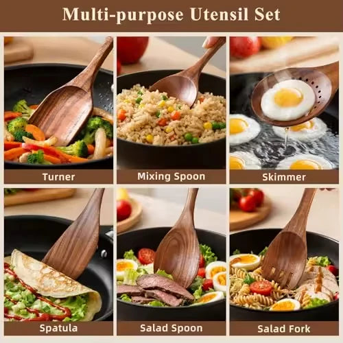 Acacia Wood Utensil Set 12-Piece | Custom Logo | Dishwasher Safe