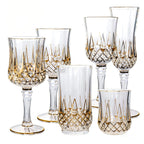 Custom Lead-Free Crystal Glasses: 96 MOQ, 24K Gold Trim | Hand-Blown Vintage Wine Goblet Set