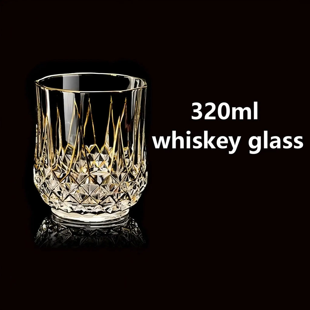 Custom Lead-Free Crystal Glasses: 96 MOQ, 24K Gold Trim | Hand-Blown Vintage Wine Goblet Set