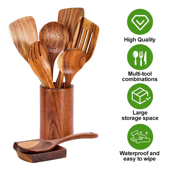 Acacia Wood Utensil Set 12-Piece | Custom Logo | Dishwasher Safe