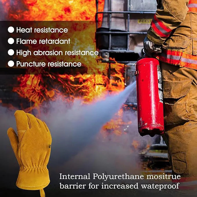 Leather Firefighter Rescue Gloves with Custom Logo | Heat Resistant, 1 MOQ, Sizes S-XXXL