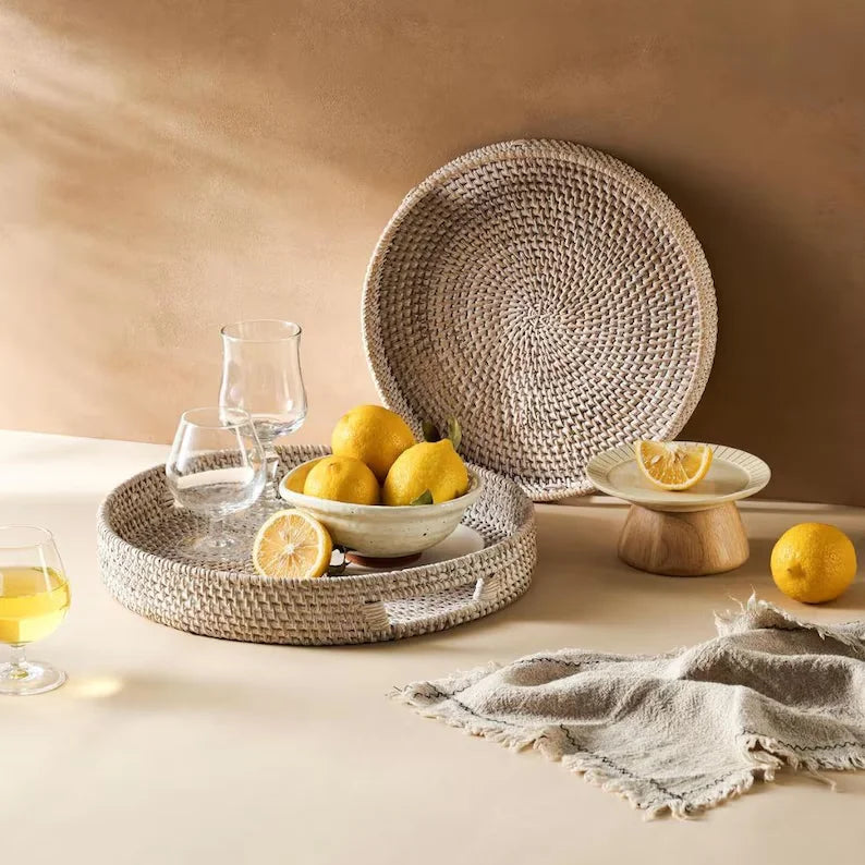 Wholesale Handwoven Rattan Trays | Round Serving Tray Organizers