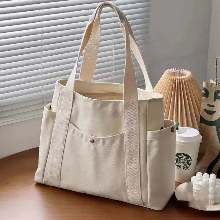 Custom Canvas Tote Bag | Multi-Pocket, Zipper Closure | 100 MOQ