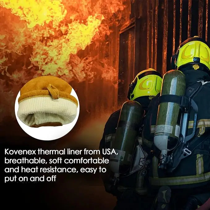 Leather Firefighter Rescue Gloves with Custom Logo | Heat Resistant, 1 MOQ, Sizes S-XXXL