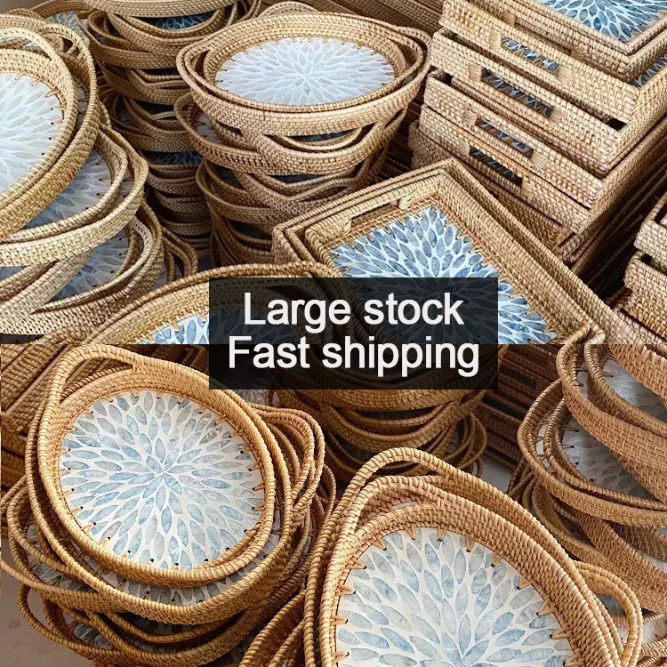 Wholesale Handwoven Rattan Trays | Round Serving Tray Organizers