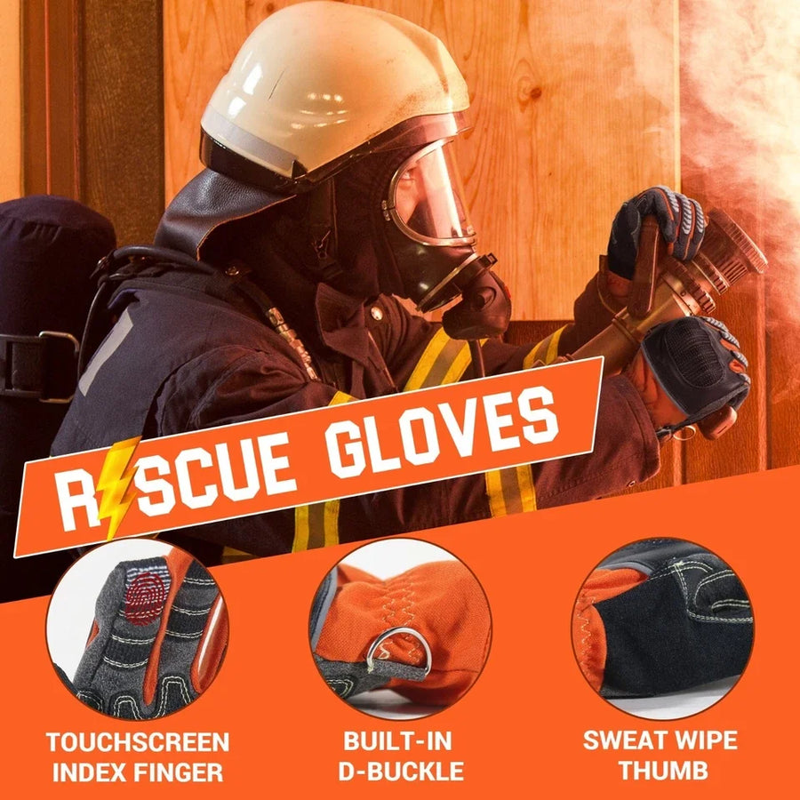 Leather Firefighter Rescue Gloves with Custom Logo | Heat Resistant, 1 MOQ, Sizes S-XXXL