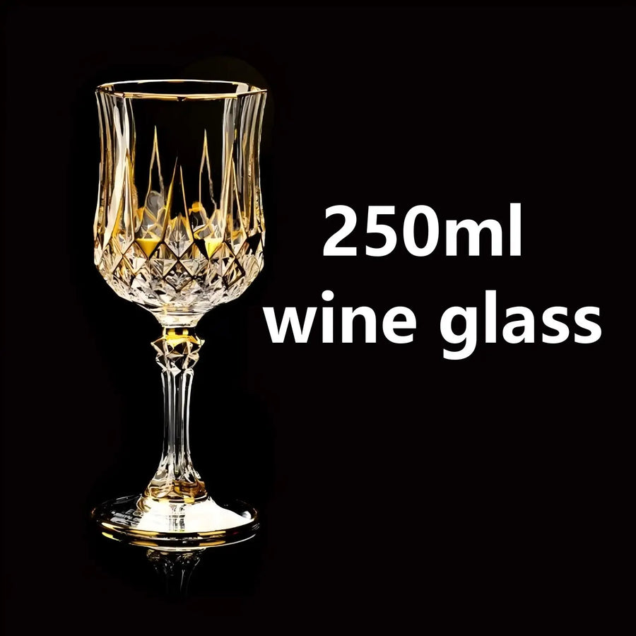 Custom Lead-Free Crystal Glasses: 96 MOQ, 24K Gold Trim | Hand-Blown Vintage Wine Goblet Set