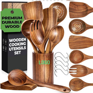 Acacia Wood Utensil Set 12-Piece | Custom Logo | Dishwasher Safe