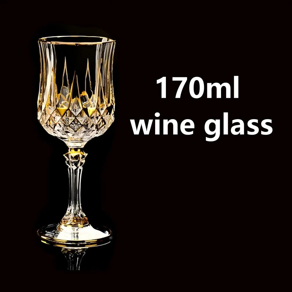 Custom Lead-Free Crystal Glasses: 96 MOQ, 24K Gold Trim | Hand-Blown Vintage Wine Goblet Set