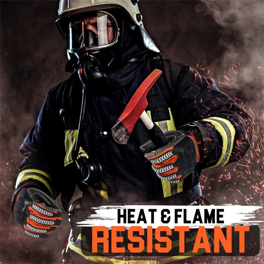 Leather Firefighter Rescue Gloves with Custom Logo | Heat Resistant, 1 MOQ, Sizes S-XXXL