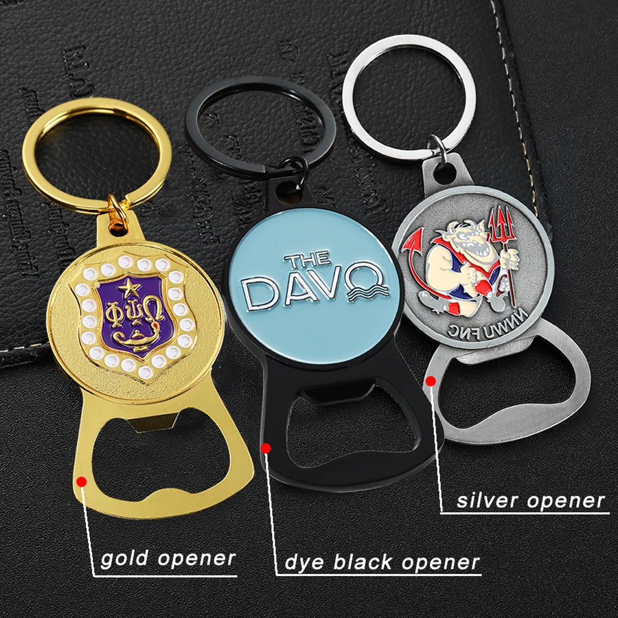 Custom Bottle Opener Keychains with Logo | Zinc Alloy, 50 MOQ
