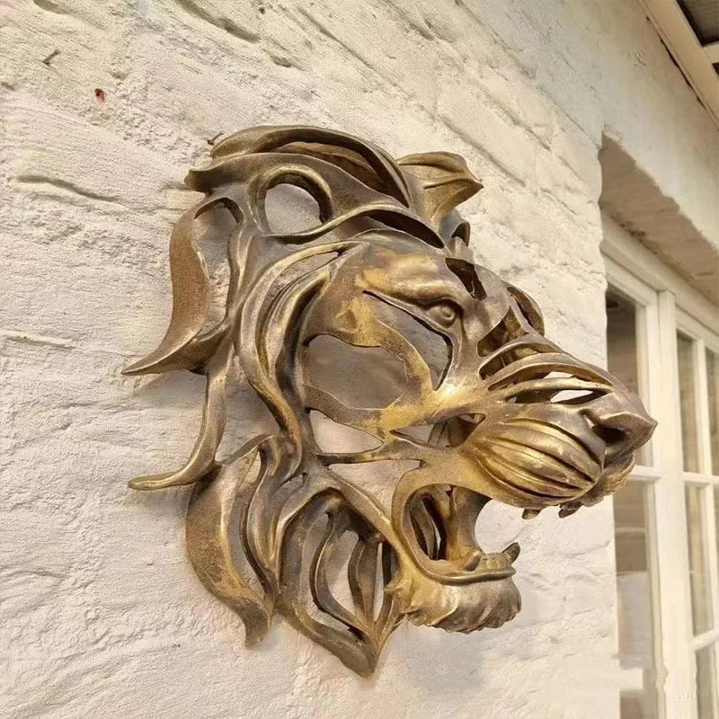 Hand-Painted Resin Lion Head Sculpture | Antique Wall Decor | Wholesale
