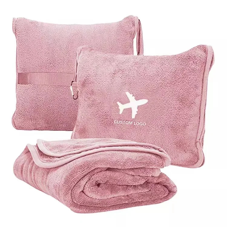 Custom Travel Pillow Blankets with Logo – 2-in-1, 300 MOQ