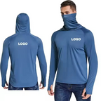 Custom Wholesale Men's Long Sleeve Performance Hoodie Anti-UV Fishing Wear with Mask UPF 50 Sun protection Clothes Fishing Shirt