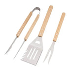 Custom Wooden Handle BBQ Tool Set: Stainless Steel, Laser Engraved Logo, MOQ 100 for Grilling & Camping