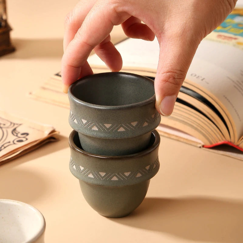 Handmade Arabic Coffee Cups: 1,000 MOQ, 80ml, Stackable | Lead-Free Stoneware Middle Eastern Style