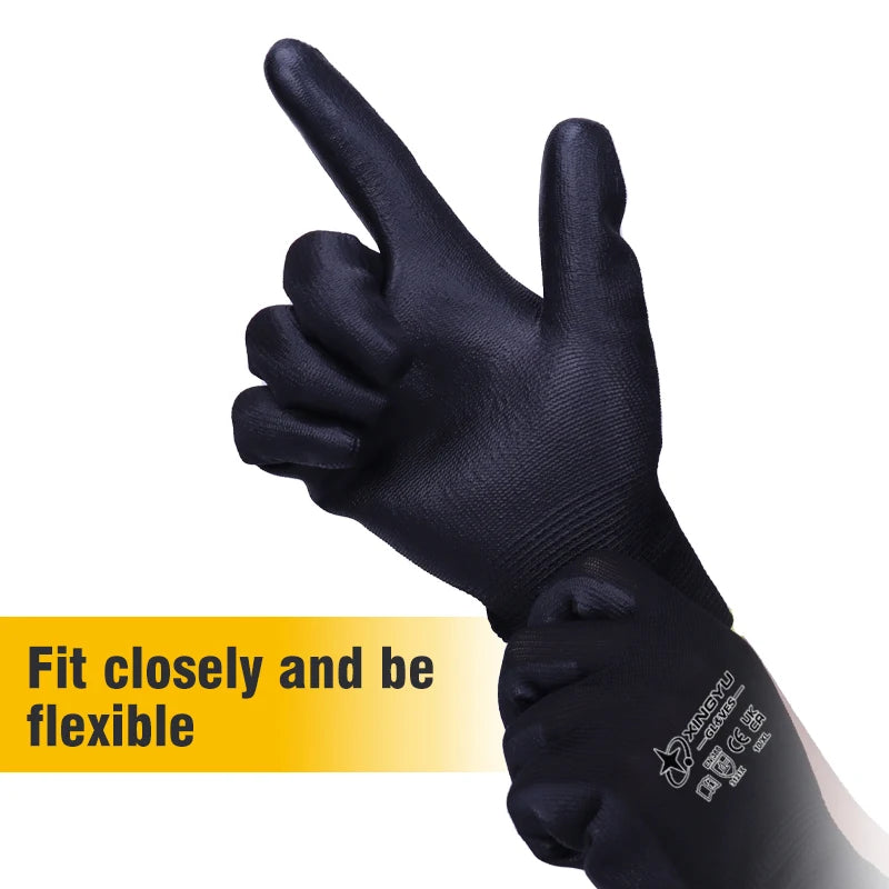 Custom Gloves With Logo 13 Gauge Polyester PU Coated Gloves Mechanic Home Work Safety PU Coated Protective Gloves
