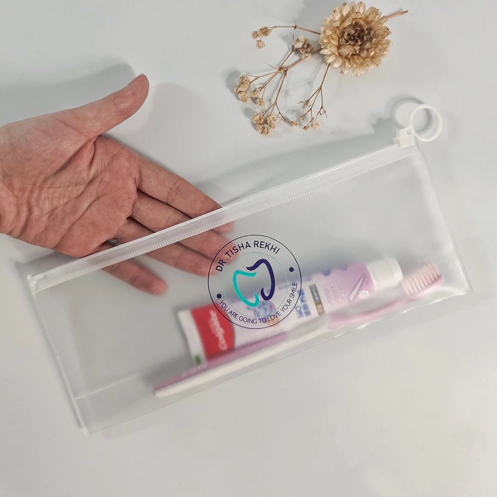 Custom Frosted PVC Zipper Bag | Travel Toiletry Toothbrush