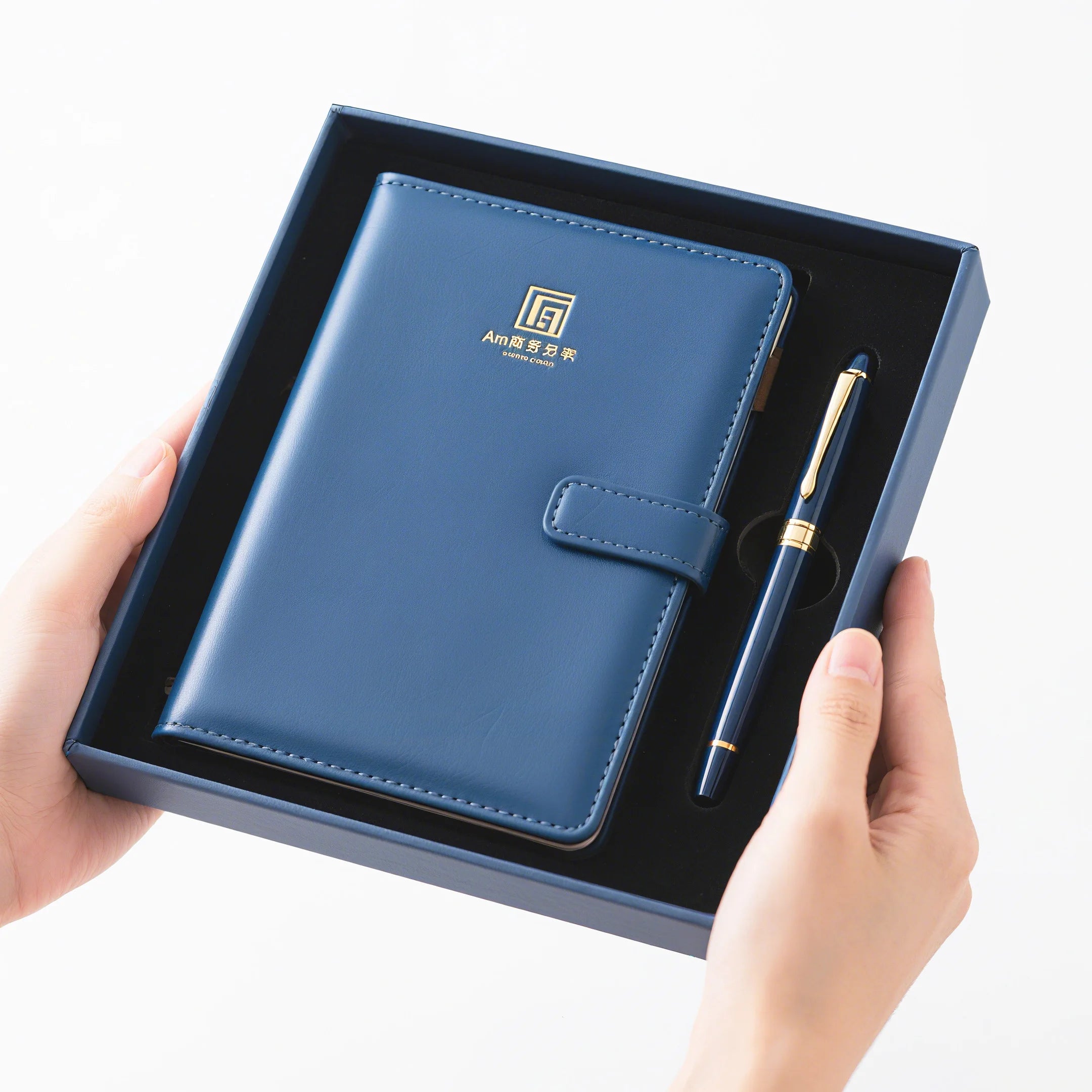 Custom PU Leather Notebook & Pen Set 500pcs MOQ | A5 Hardcover, Hot Stamp Logo, Gift Set