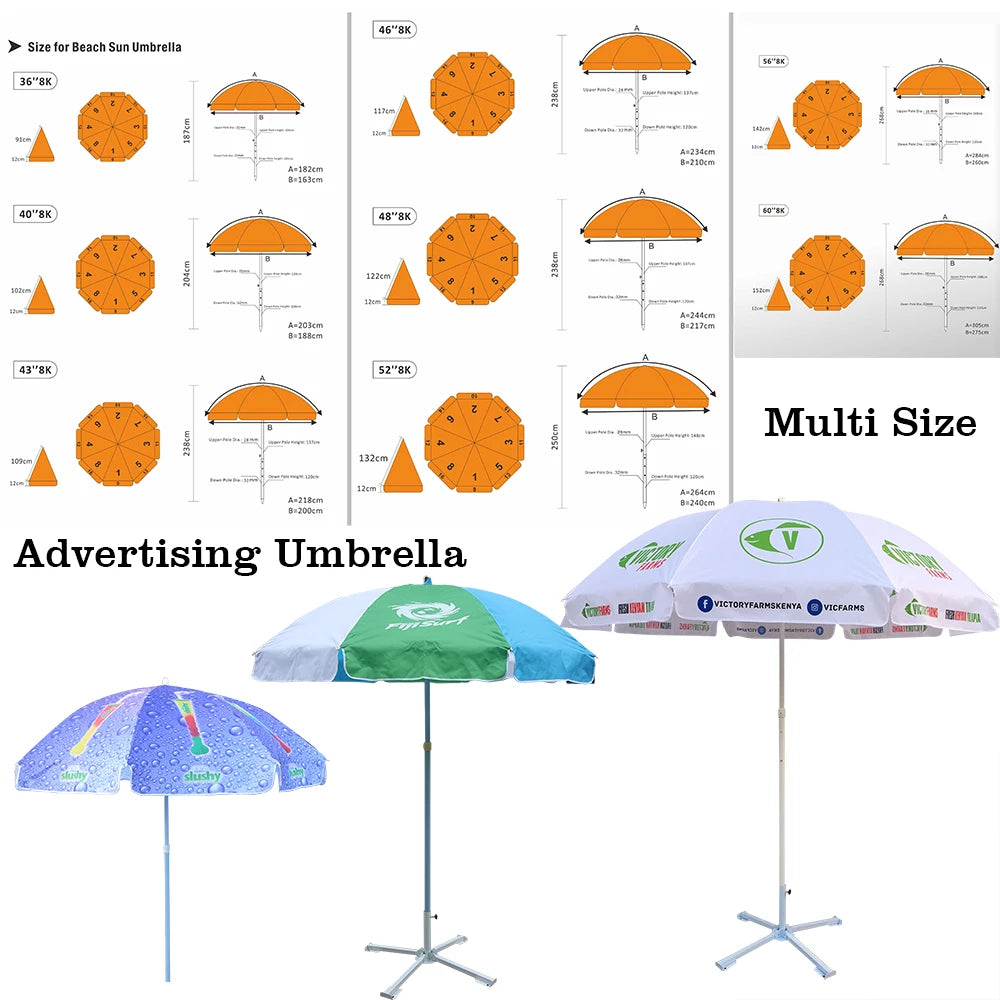Custom Beach Umbrella 1 PC MOQ | Promotional Parasol with Logo Print