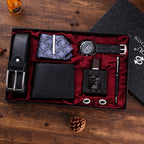 Custom 7-Piece Gift Sets 2 MOQ | Quartz Watch Belt Wallet Tie Perfume