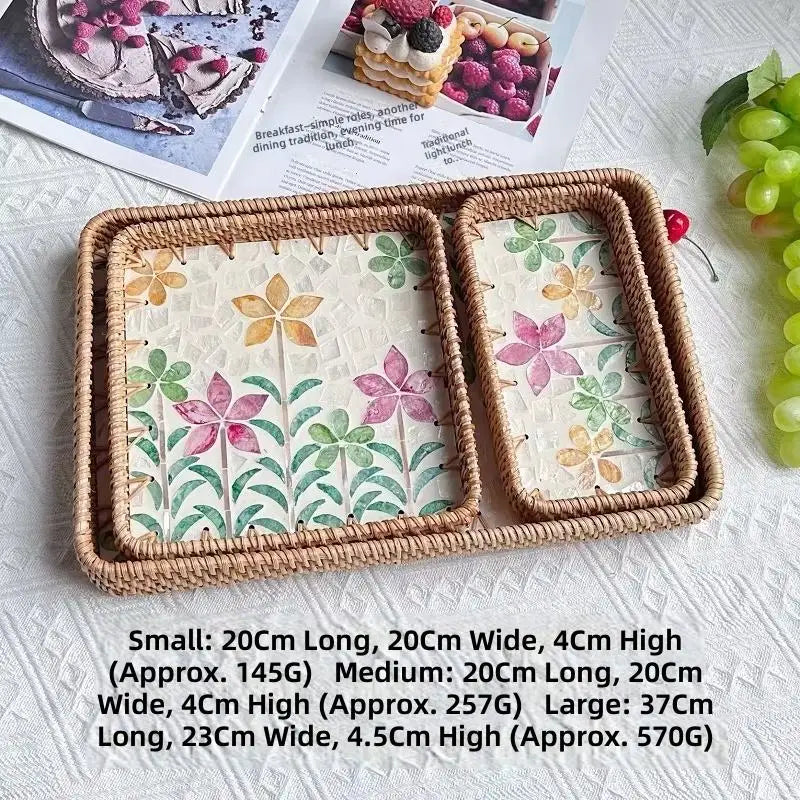 Custom Rattan Trays with Logo – Mother of Pearl Inlay, 5 MOQ