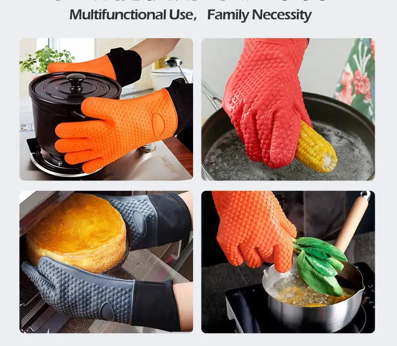 Heat Resistant Silicone Oven Mitts | Food Grade BBQ Gloves
