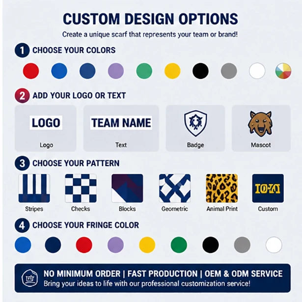 Custom Jacquard Fan Scarves | 100-Piece MOQ & 15-Day Lead Time | Team Logo & Slogan | Sports