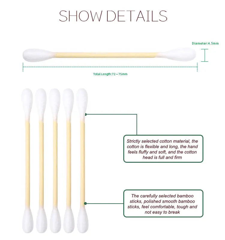 Private Label Cotton Bud 300pcs | 10,000 Boxes MOQ Bamboo Stick Eco