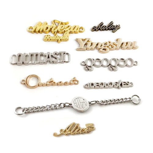 Custom Metal Brand Tags with Embossed Logo | MOQ 100