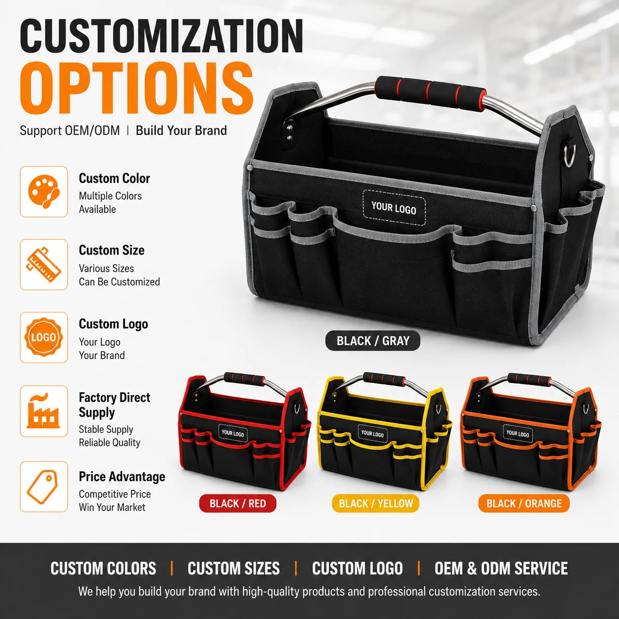 Custom Tool Tote Bags with Logo – Oxford, 30-Tool Capacity