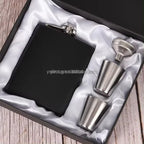 Custom Metal Flask with Logo — Matte Black Gift Set
