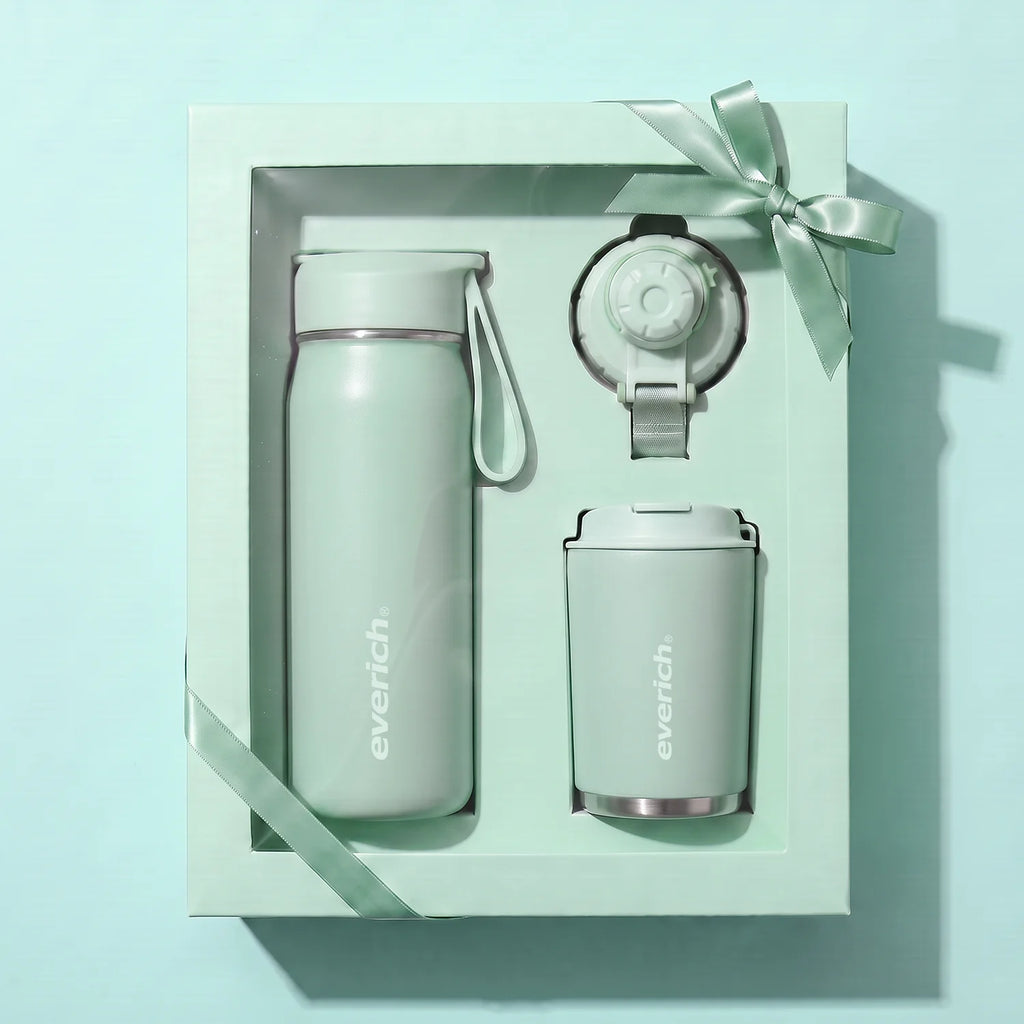 Insulated Water Bottle Set with Logo | 18/8 Steel | 12-24 Hour Insulation