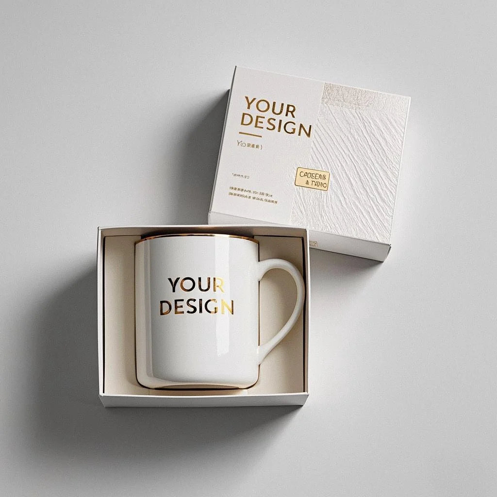 Custom Ceramic Mug Gift Set with Gold Plate | 1,000 MOQ for Corporate Gifts