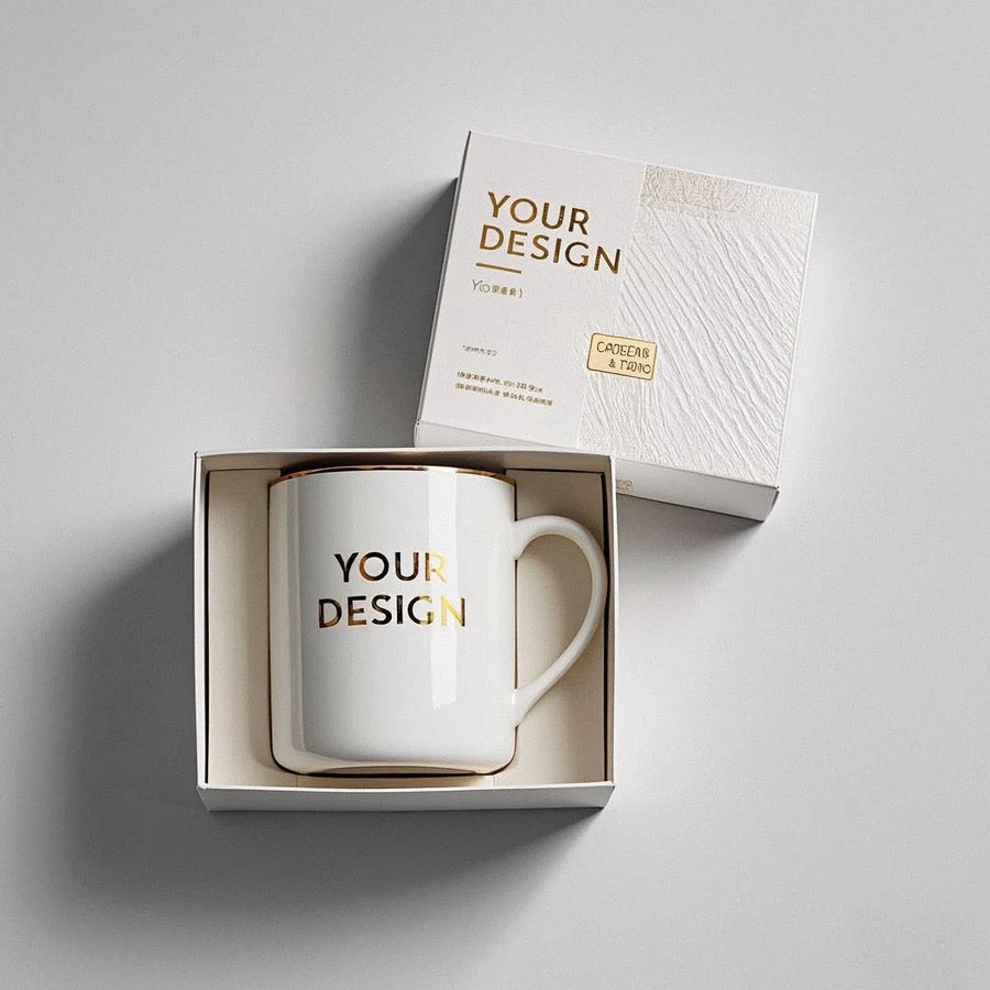 Custom Ceramic Mug Gift Set with Gold Plate | 1,000 MOQ for Corporate Gifts
