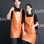 Custom PU Leather Sleeved Aprons with Logo | 50 MOQ for Restaurant Kitchen & Catering Staff Uniforms