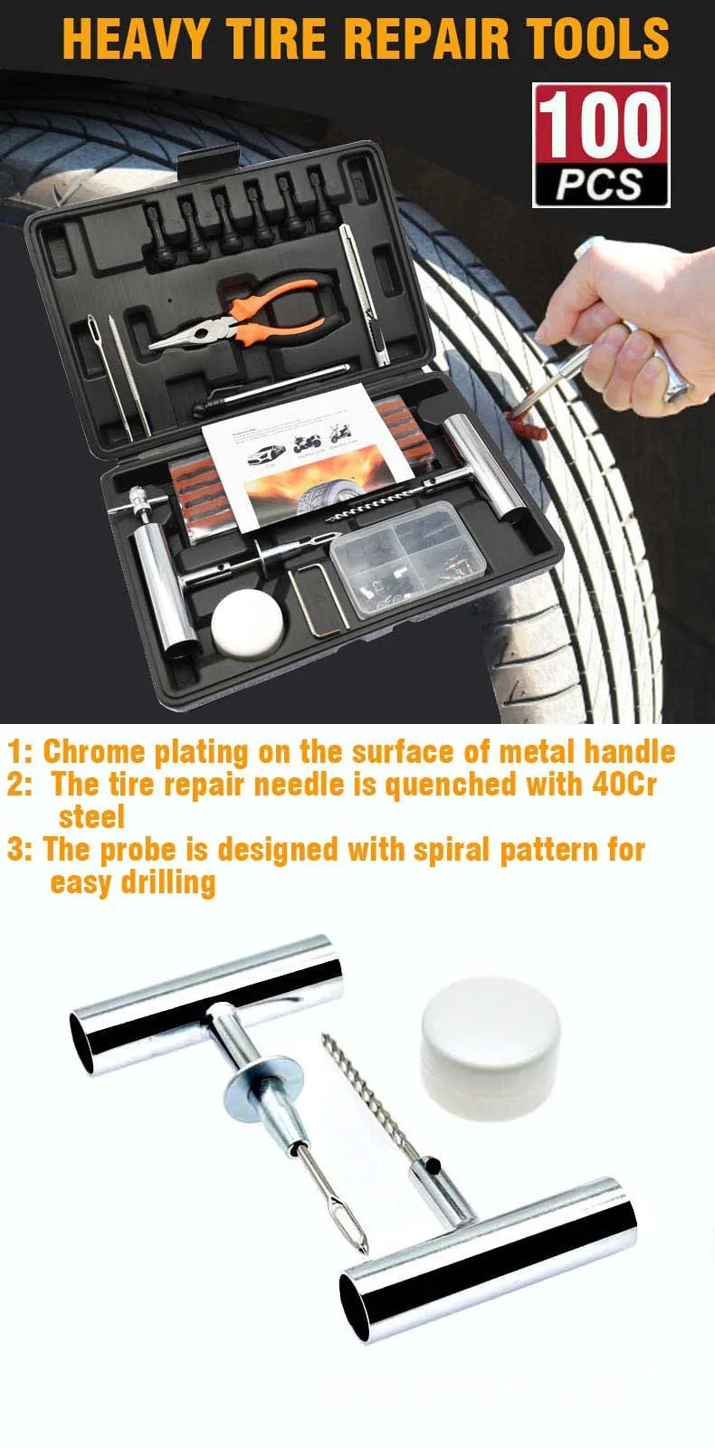 58Pcs Tire Repair Tool Kit with Case | MOQ 1 pc