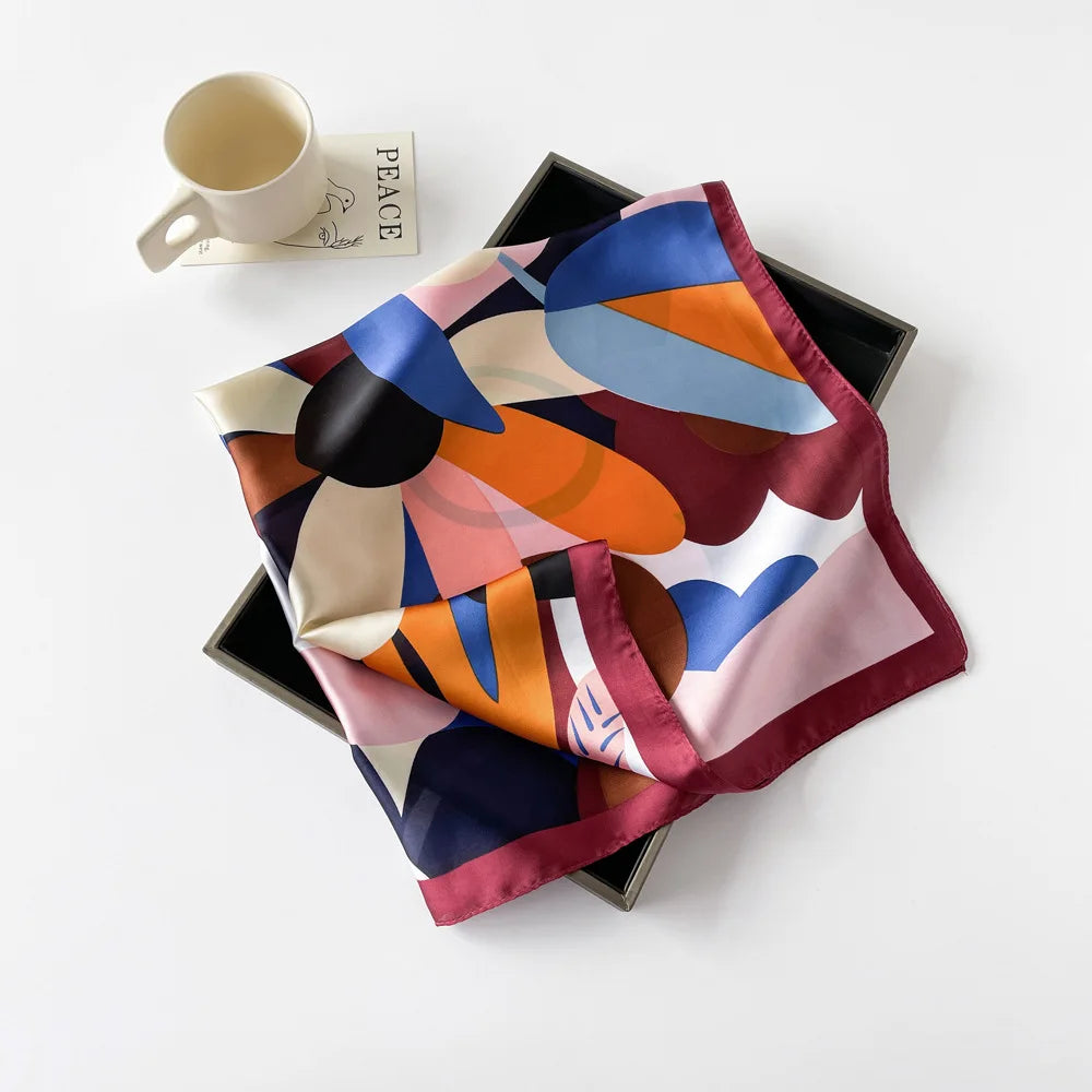 Square Silk Scarf | Digital Print | Custom Logo | 100 MOQ | Women's Fashion