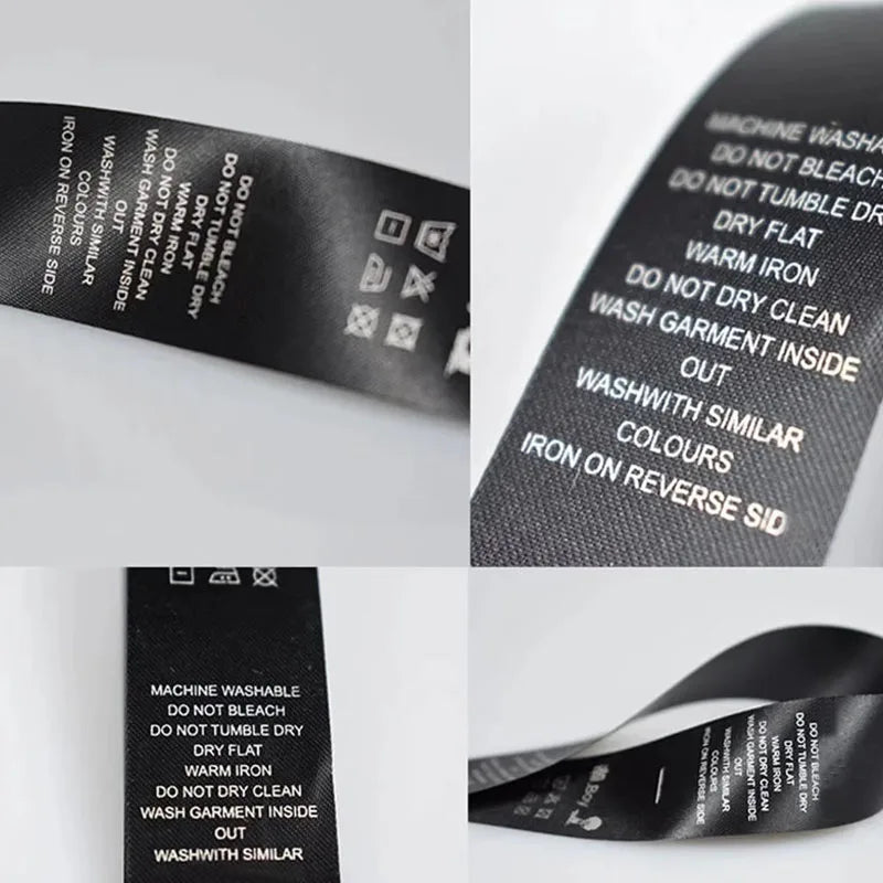 Custom Laser Cut Care Labels | Polyester, No Fraying | 100 Pcs MOQ | Apparel Branding
