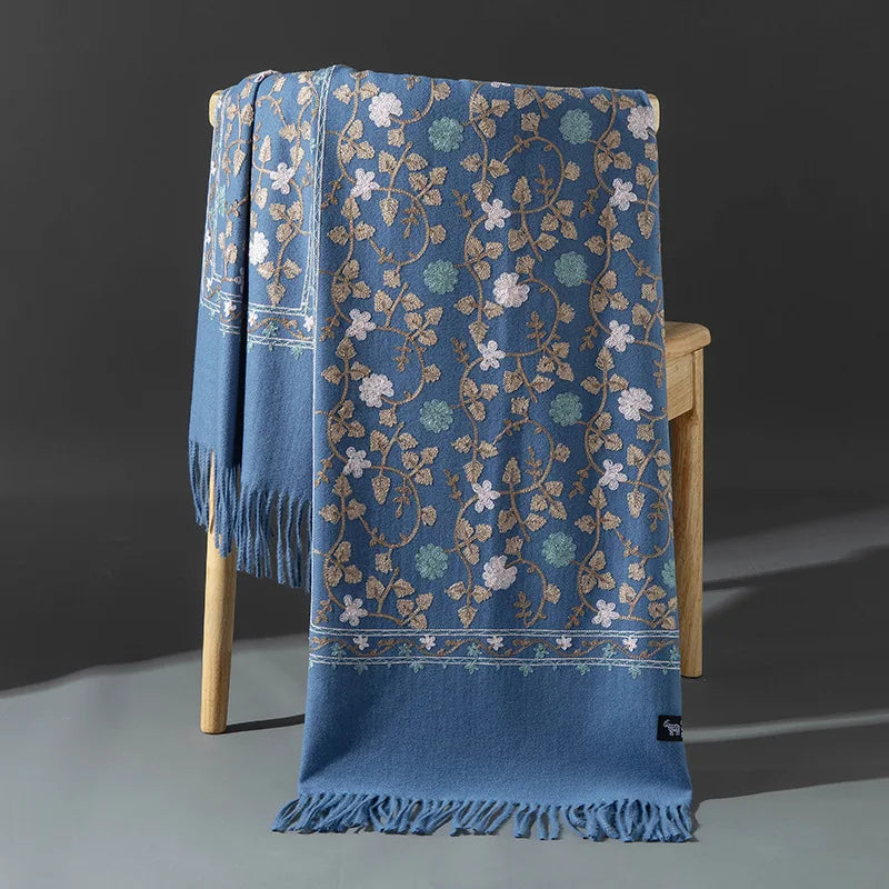 Embroidered Winter Polyester Scarf | Floral Design | Tassel Finish | 1 MOQ | Modest Fashion