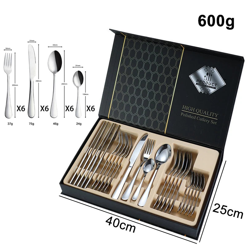 24-Piece Gold Flatware Set | PVD Coating | EU/FDA Certified | 100 MOQ